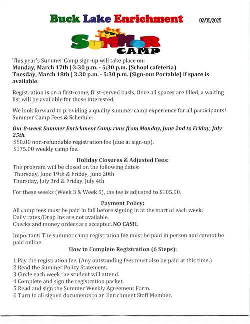 Summer Camp 24 25 info